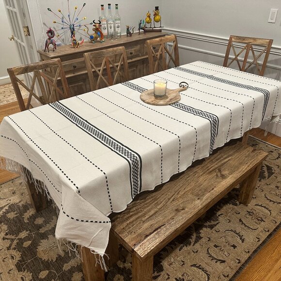 97'' Tablecloth from Oaxaca Mexico made with 100 % Handloom cotton fabric